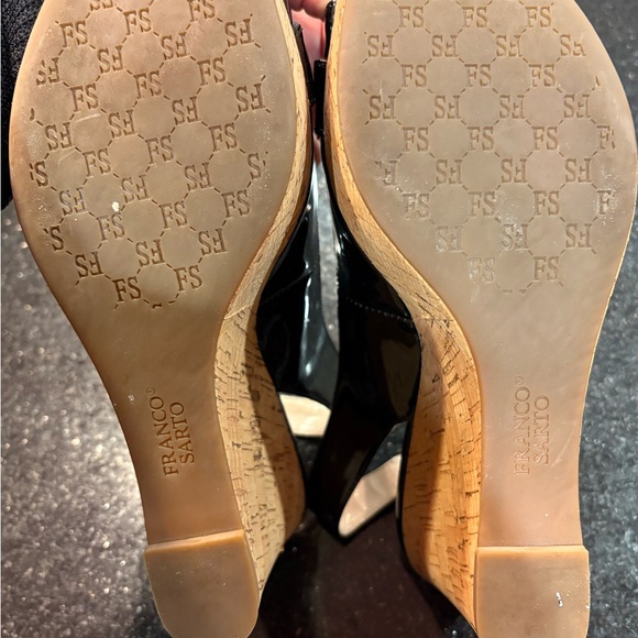 FRANCO SARTO Carnival Black Patent Leather Cork Wedges Women 10 Pinup espadrille - Picture 5 of 7